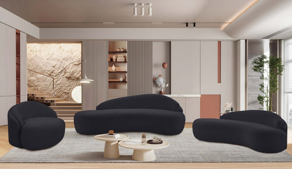 Meridian Furniture Caspian Curved Chenille Sofa with Sculptural Silhouette and Solid Wood Frame for Living Rooms Black 79 inches 44033Black-L