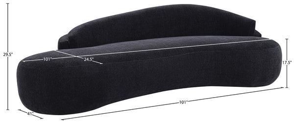 Meridian Furniture Caspian Curved Chenille Sofa with Sculptural Silhouette and Solid Wood Frame for Living Rooms Black 101 inches 44033Black-S