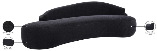 Meridian Furniture Caspian Curved Chenille Sofa with Sculptural Silhouette and Solid Wood Frame for Living Rooms Black 101 inches 44033Black-S