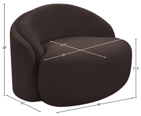 Meridian Furniture Caspian Curved Sculptural Chenille Accent Chair with Solid Wood Frame for Modern Living Spaces Brown 44033Brown-C