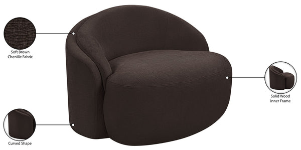 Meridian Furniture Caspian Curved Sculptural Chenille Accent Chair with Solid Wood Frame for Modern Living Spaces Brown 44033Brown-C