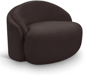 Meridian Furniture Caspian Curved Sculptural Chenille Accent Chair with Solid Wood Frame for Modern Living Spaces Brown 44033Brown-C