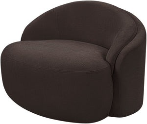 Meridian Furniture Caspian Curved Sculptural Chenille Accent Chair with Solid Wood Frame for Modern Living Spaces Brown 44033Brown-C