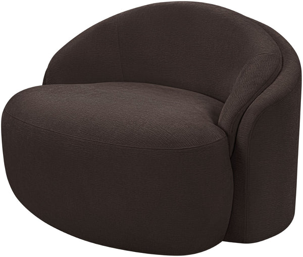 Meridian Furniture Caspian Curved Sculptural Chenille Accent Chair with Solid Wood Frame for Modern Living Spaces Brown 44033Brown-C