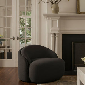 Meridian Furniture Caspian Curved Sculptural Chenille Accent Chair with Solid Wood Frame for Modern Living Spaces Brown 44033Brown-C