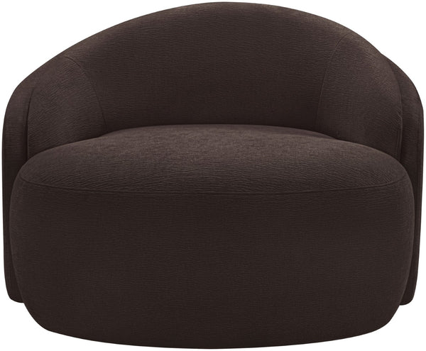 Meridian Furniture Caspian Curved Sculptural Chenille Accent Chair with Solid Wood Frame for Modern Living Spaces Brown 44033Brown-C