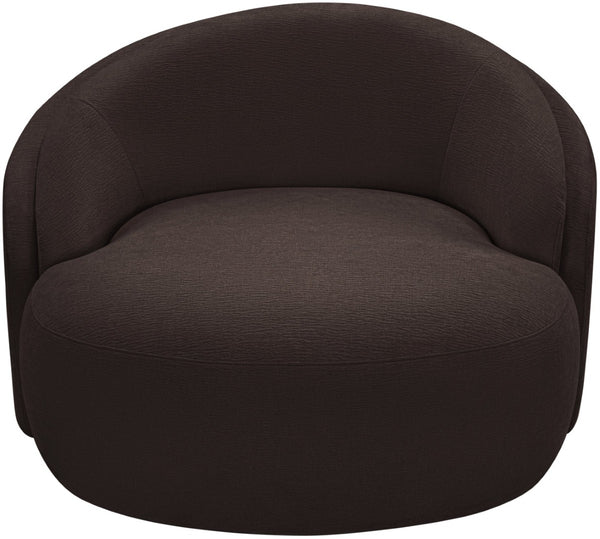 Meridian Furniture Caspian Curved Sculptural Chenille Accent Chair with Solid Wood Frame for Modern Living Spaces Brown 44033Brown-C