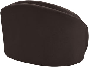 Meridian Furniture Caspian Curved Sculptural Chenille Accent Chair with Solid Wood Frame for Modern Living Spaces Brown 44033Brown-C