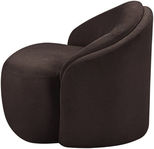 Meridian Furniture Caspian Curved Sculptural Chenille Accent Chair with Solid Wood Frame for Modern Living Spaces Brown 44033Brown-C