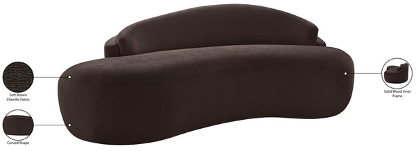 Meridian Furniture Caspian Curved Chenille Sofa with Sculptural Silhouette and Solid Wood Frame for Living Rooms Brown 79 inches 44033Brown-L