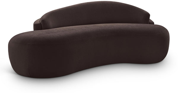 Meridian Furniture Caspian Curved Chenille Sofa with Sculptural Silhouette and Solid Wood Frame for Living Rooms Brown 79 inches 44033Brown-L