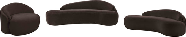 Meridian Furniture Caspian Curved Chenille Sofa with Sculptural Silhouette and Solid Wood Frame for Living Rooms Brown 79 inches 44033Brown-L