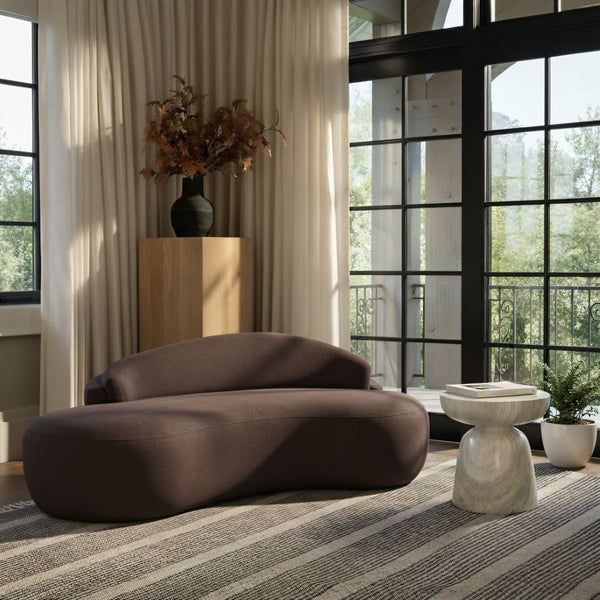 Meridian Furniture Caspian Curved Chenille Sofa with Sculptural Silhouette and Solid Wood Frame for Living Rooms Brown 79 inches 44033Brown-L