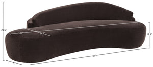 Meridian Furniture Caspian Curved Chenille Sofa with Sculptural Silhouette and Solid Wood Frame for Living Rooms Brown 101 inches 44033Brown-S