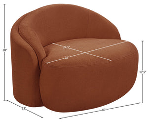 Meridian Furniture Caspian Curved Sculptural Chenille Accent Chair with Solid Wood Frame for Modern Living Spaces Cognac 44033Cognac-C