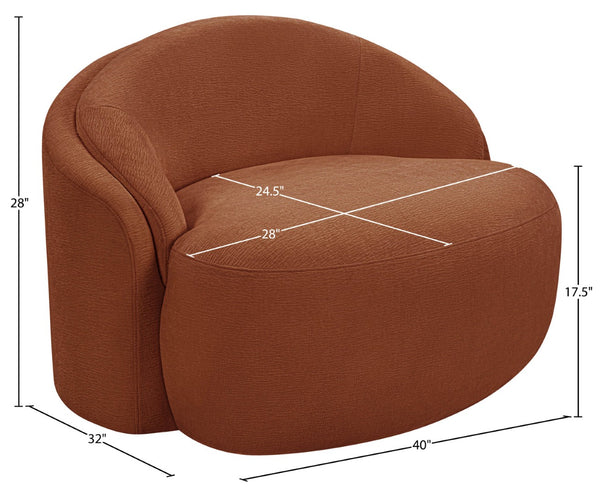 Meridian Furniture Caspian Curved Sculptural Chenille Accent Chair with Solid Wood Frame for Modern Living Spaces Cognac 44033Cognac-C