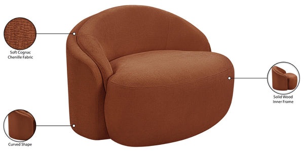 Meridian Furniture Caspian Curved Sculptural Chenille Accent Chair with Solid Wood Frame for Modern Living Spaces Cognac 44033Cognac-C