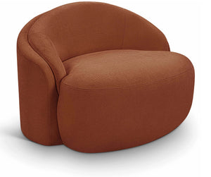 Meridian Furniture Caspian Curved Sculptural Chenille Accent Chair with Solid Wood Frame for Modern Living Spaces Cognac 44033Cognac-C