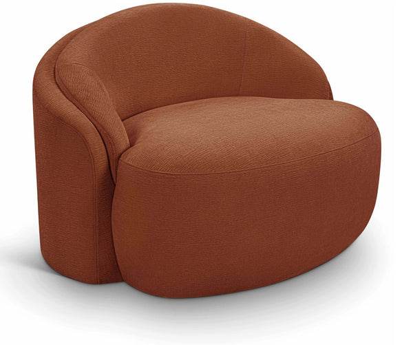 Meridian Furniture Caspian Curved Sculptural Chenille Accent Chair with Solid Wood Frame for Modern Living Spaces Cognac 44033Cognac-C