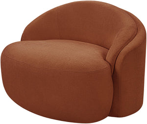 Meridian Furniture Caspian Curved Sculptural Chenille Accent Chair with Solid Wood Frame for Modern Living Spaces Cognac 44033Cognac-C