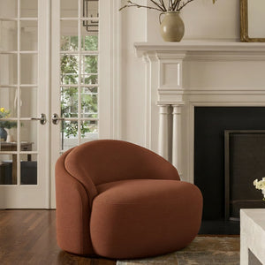 Meridian Furniture Caspian Curved Sculptural Chenille Accent Chair with Solid Wood Frame for Modern Living Spaces Cognac 44033Cognac-C