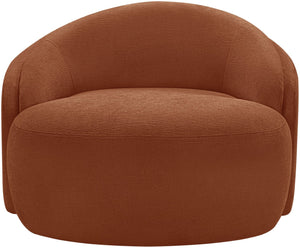 Meridian Furniture Caspian Curved Sculptural Chenille Accent Chair with Solid Wood Frame for Modern Living Spaces Cognac 44033Cognac-C