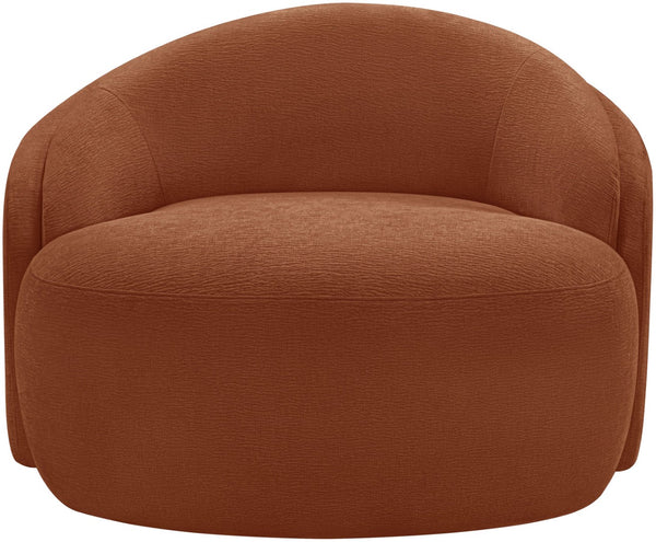 Meridian Furniture Caspian Curved Sculptural Chenille Accent Chair with Solid Wood Frame for Modern Living Spaces Cognac 44033Cognac-C