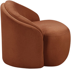 Meridian Furniture Caspian Curved Sculptural Chenille Accent Chair with Solid Wood Frame for Modern Living Spaces Cognac 44033Cognac-C