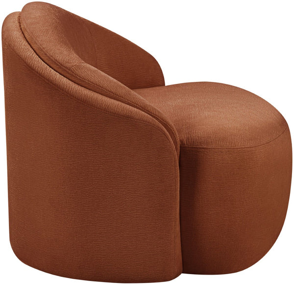 Meridian Furniture Caspian Curved Sculptural Chenille Accent Chair with Solid Wood Frame for Modern Living Spaces Cognac 44033Cognac-C