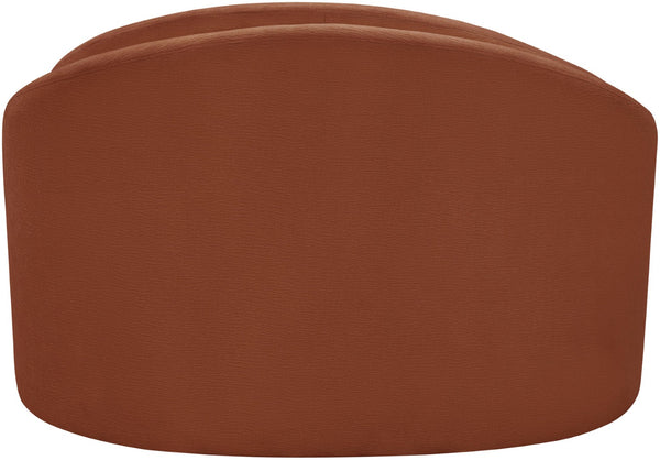 Meridian Furniture Caspian Curved Sculptural Chenille Accent Chair with Solid Wood Frame for Modern Living Spaces Cognac 44033Cognac-C