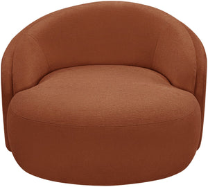 Meridian Furniture Caspian Curved Sculptural Chenille Accent Chair with Solid Wood Frame for Modern Living Spaces Cognac 44033Cognac-C