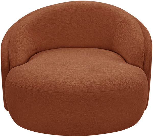 Meridian Furniture Caspian Curved Sculptural Chenille Accent Chair with Solid Wood Frame for Modern Living Spaces Cognac 44033Cognac-C
