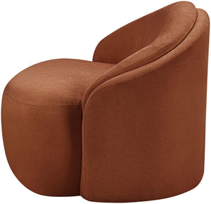 Meridian Furniture Caspian Curved Sculptural Chenille Accent Chair with Solid Wood Frame for Modern Living Spaces Cognac 44033Cognac-C