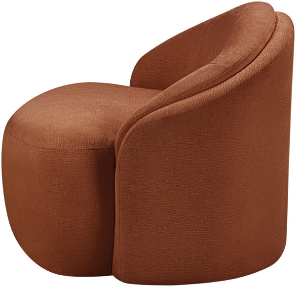 Meridian Furniture Caspian Curved Sculptural Chenille Accent Chair with Solid Wood Frame for Modern Living Spaces Cognac 44033Cognac-C