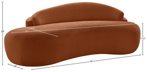 Meridian Furniture Caspian Curved Chenille Sofa with Sculptural Silhouette and Solid Wood Frame for Living Rooms Cognac 79 inches 44033Cognac-L