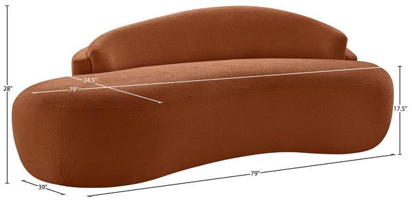 Meridian Furniture Caspian Curved Chenille Sofa with Sculptural Silhouette and Solid Wood Frame for Living Rooms Cognac 79 inches 44033Cognac-L