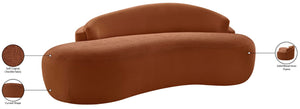 Meridian Furniture Caspian Curved Chenille Sofa with Sculptural Silhouette and Solid Wood Frame for Living Rooms Cognac 79 inches 44033Cognac-L