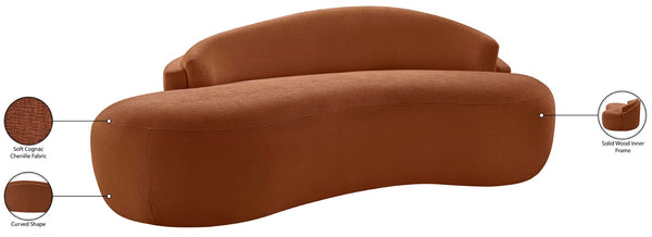 Meridian Furniture Caspian Curved Chenille Sofa with Sculptural Silhouette and Solid Wood Frame for Living Rooms Cognac 79 inches 44033Cognac-L