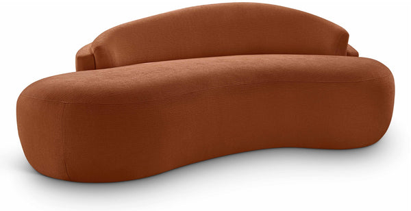 Meridian Furniture Caspian Curved Chenille Sofa with Sculptural Silhouette and Solid Wood Frame for Living Rooms Cognac 79 inches 44033Cognac-L