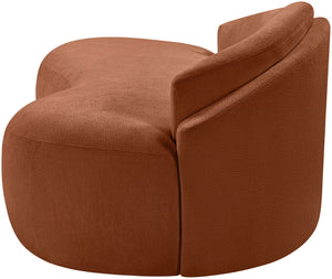 Meridian Furniture Caspian Curved Chenille Sofa with Sculptural Silhouette and Solid Wood Frame for Living Rooms Cognac 79 inches 44033Cognac-L