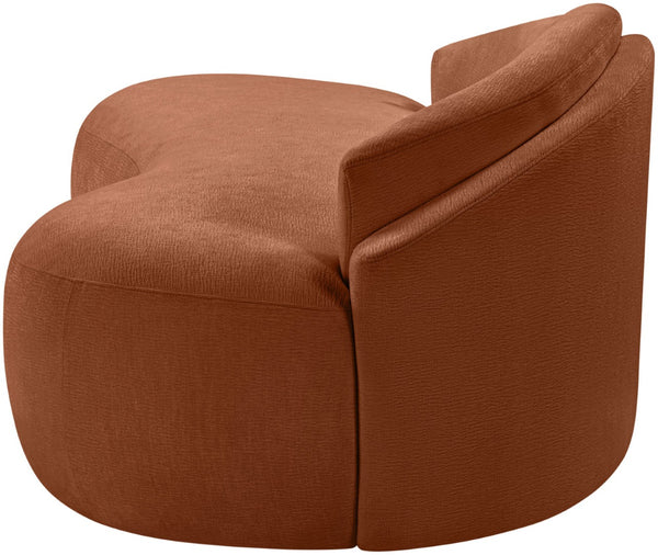 Meridian Furniture Caspian Curved Chenille Sofa with Sculptural Silhouette and Solid Wood Frame for Living Rooms Cognac 79 inches 44033Cognac-L