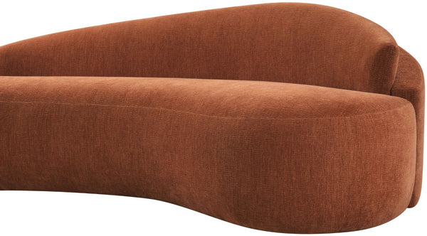 Meridian Furniture Caspian Curved Chenille Sofa with Sculptural Silhouette and Solid Wood Frame for Living Rooms Cognac 79 inches 44033Cognac-L