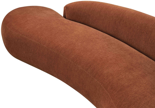 Meridian Furniture Caspian Curved Chenille Sofa with Sculptural Silhouette and Solid Wood Frame for Living Rooms Cognac 79 inches 44033Cognac-L