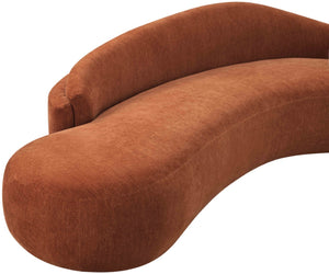 Meridian Furniture Caspian Curved Chenille Sofa with Sculptural Silhouette and Solid Wood Frame for Living Rooms Cognac 79 inches 44033Cognac-L