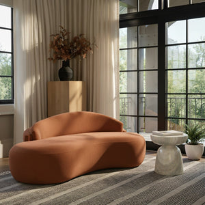 Meridian Furniture Caspian Curved Chenille Sofa with Sculptural Silhouette and Solid Wood Frame for Living Rooms Cognac 79 inches 44033Cognac-L