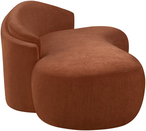 Meridian Furniture Caspian Curved Chenille Sofa with Sculptural Silhouette and Solid Wood Frame for Living Rooms Cognac 79 inches 44033Cognac-L