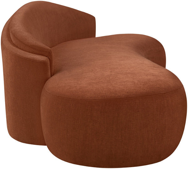 Meridian Furniture Caspian Curved Chenille Sofa with Sculptural Silhouette and Solid Wood Frame for Living Rooms Cognac 79 inches 44033Cognac-L