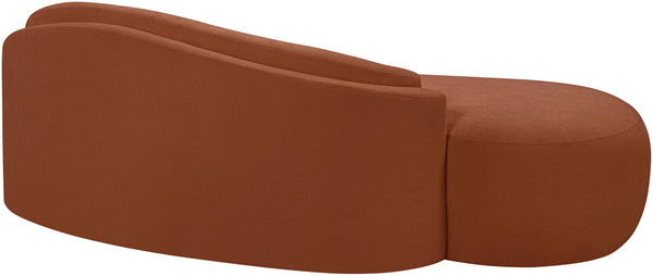 Meridian Furniture Caspian Curved Chenille Sofa with Sculptural Silhouette and Solid Wood Frame for Living Rooms Cognac 79 inches 44033Cognac-L