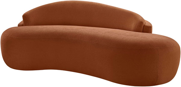 Meridian Furniture Caspian Curved Chenille Sofa with Sculptural Silhouette and Solid Wood Frame for Living Rooms Cognac 79 inches 44033Cognac-L
