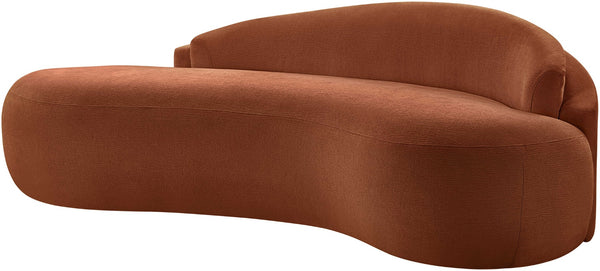 Meridian Furniture Caspian Curved Chenille Sofa with Sculptural Silhouette and Solid Wood Frame for Living Rooms Cognac 79 inches 44033Cognac-L